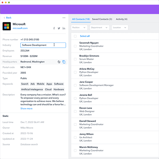 Email finder UI
