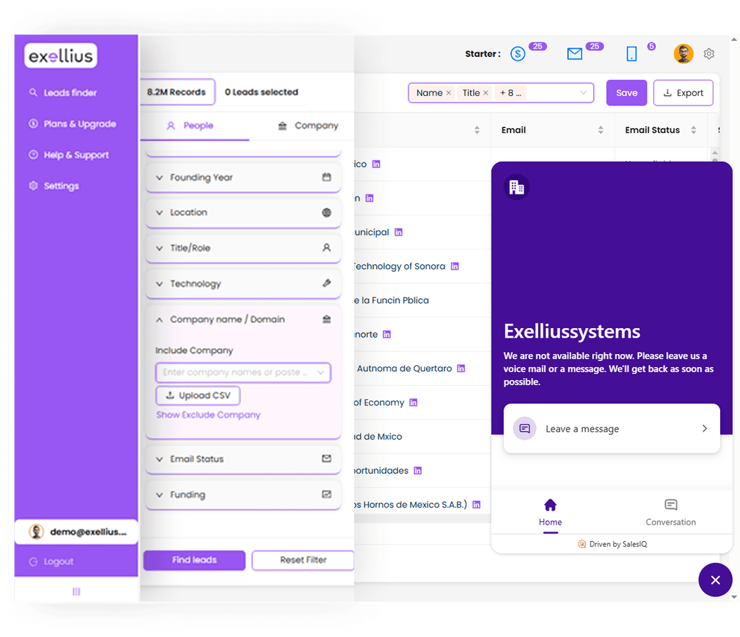 Bulk email checker UI